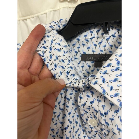 Men’s Slate & Stone Flamingo Print Short Sleeve Shirt LG - Picture 3 of 9